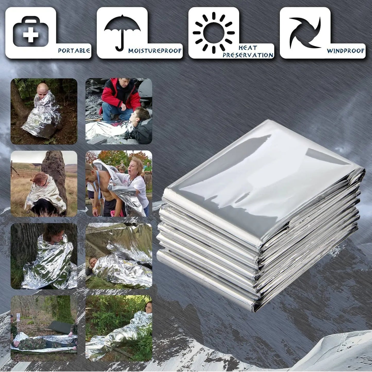 Lot de 3 Couvertures de Survie Thermiques 160×210 cm – Mylar Réfléchissant Étanche