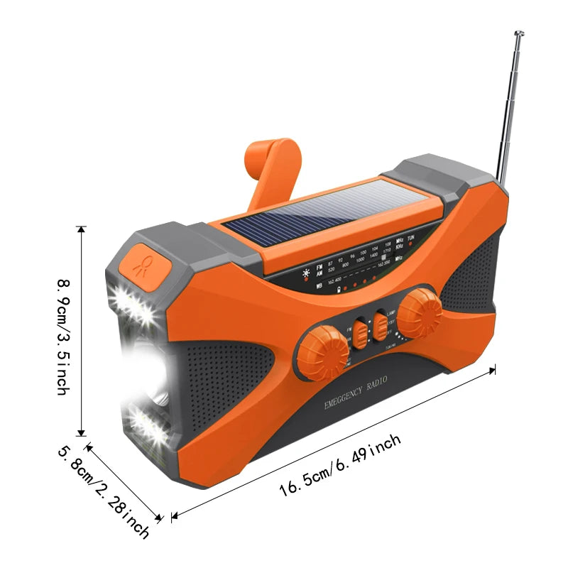 Radio d’Urgence Solaire 10000mAh – AM/FM/SW, LED, Manivelle & Recharge USB