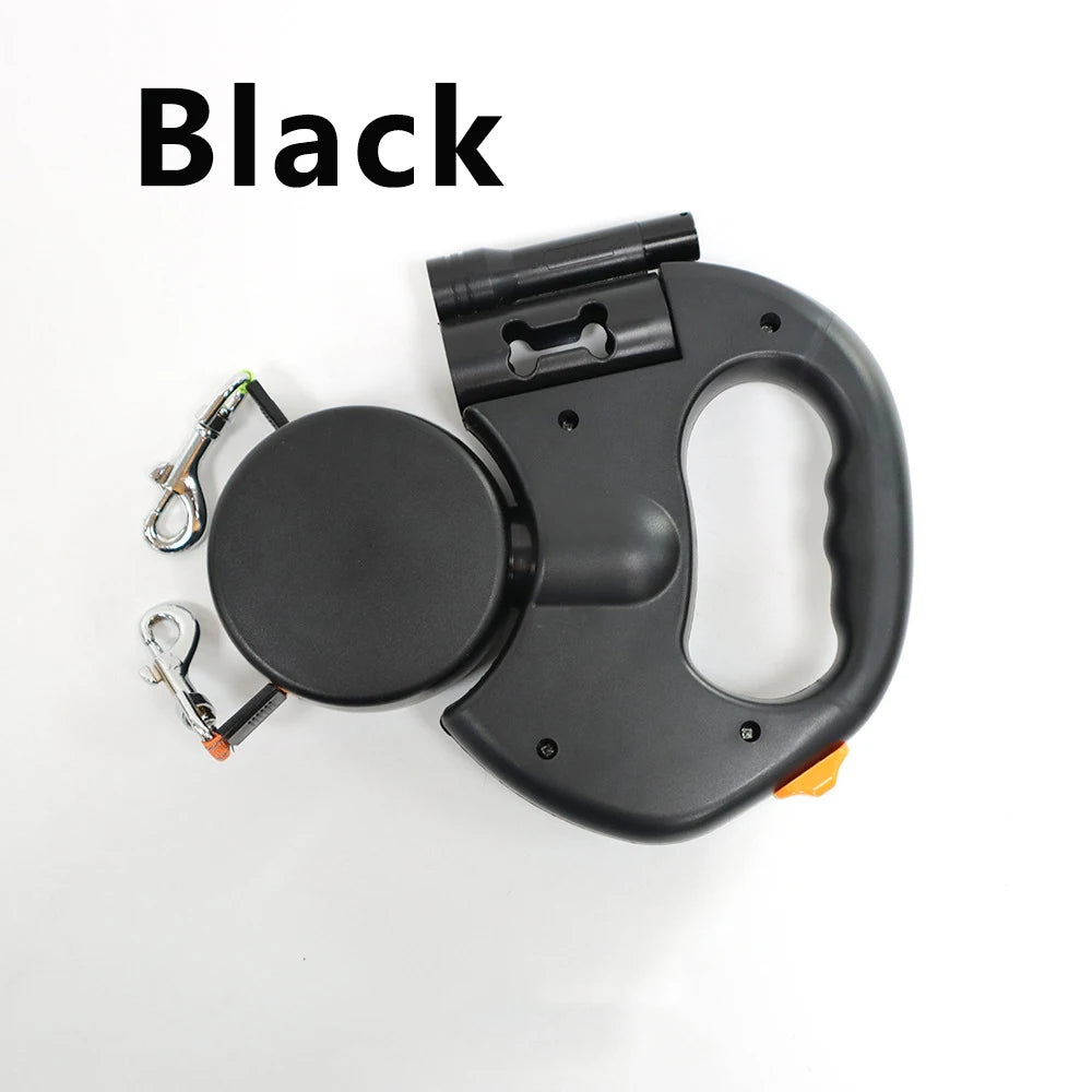 Laisse Double Rétractable pour Chiens 3m – Avec Lampe LED et Distributeur de Sacs