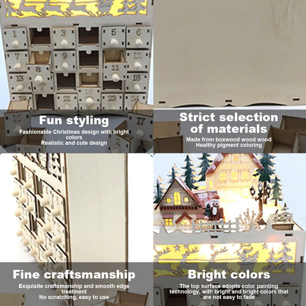 Calendrier de l’Avent en bois LED Maison de Noël – Décoration lumineuse & cadeau original | LSDLBoutique