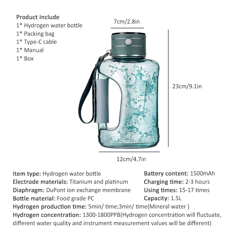 Bouteille d’Eau Hydrogénée 1,5L – Enrichie en Hydrogène Moléculaire, Sport & Bien-Être