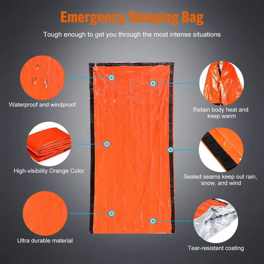 Sac de Couchage de Survie Thermique – Étanche, Réutilisable, Mylar 200×90 cm