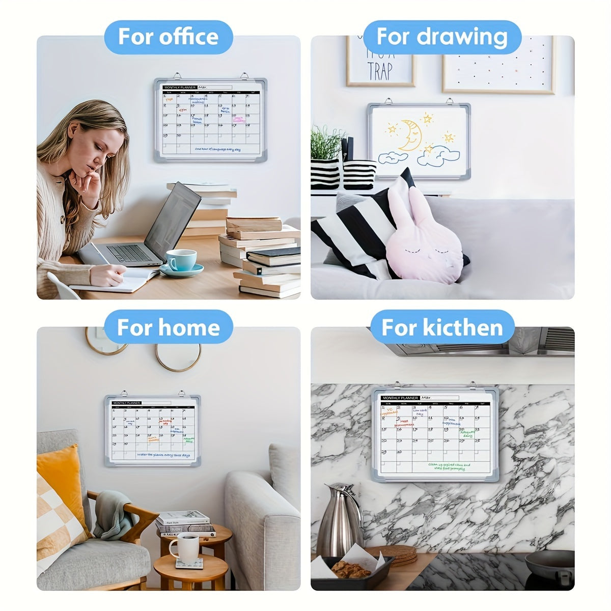 Tableau Calendrier Mensuel Effaçable – Double Face, Portable et Léger 40×30 cm
