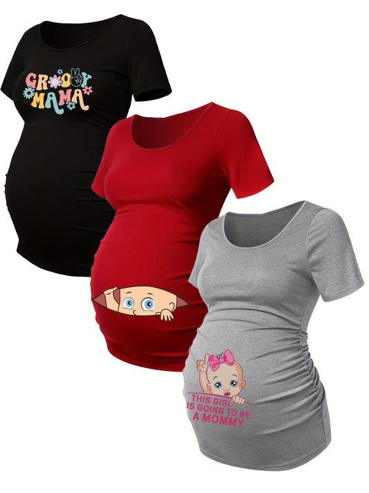 Lot De 3 T Shirts Grossesse Femme Motif Empreintes Stretch Col Rond Confort Et Liberté De Mouvement by LSDLBoutique.ch