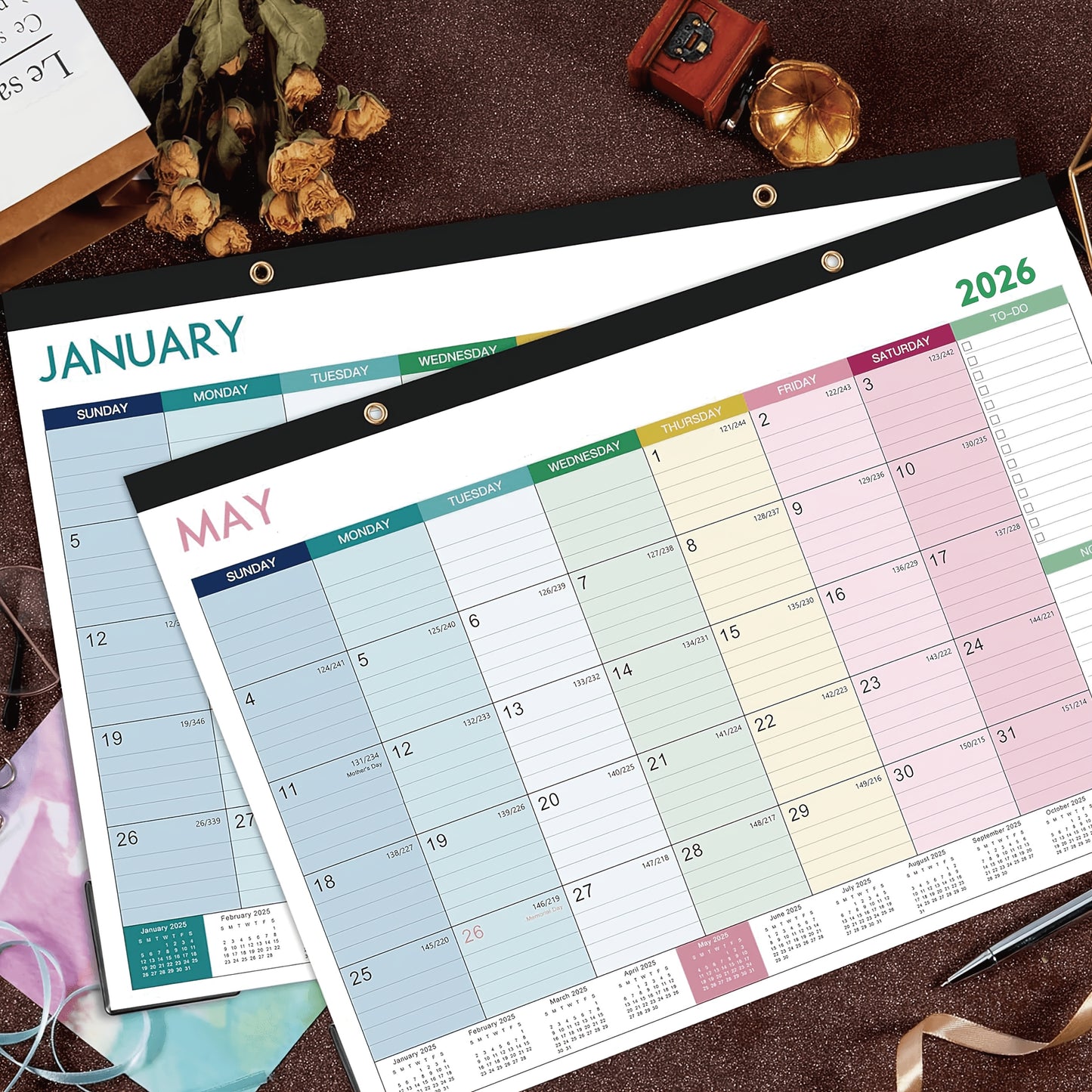 Calendrier Mural Mensuel 2025–2027 Magnétique – Grand Format 43x30 cm