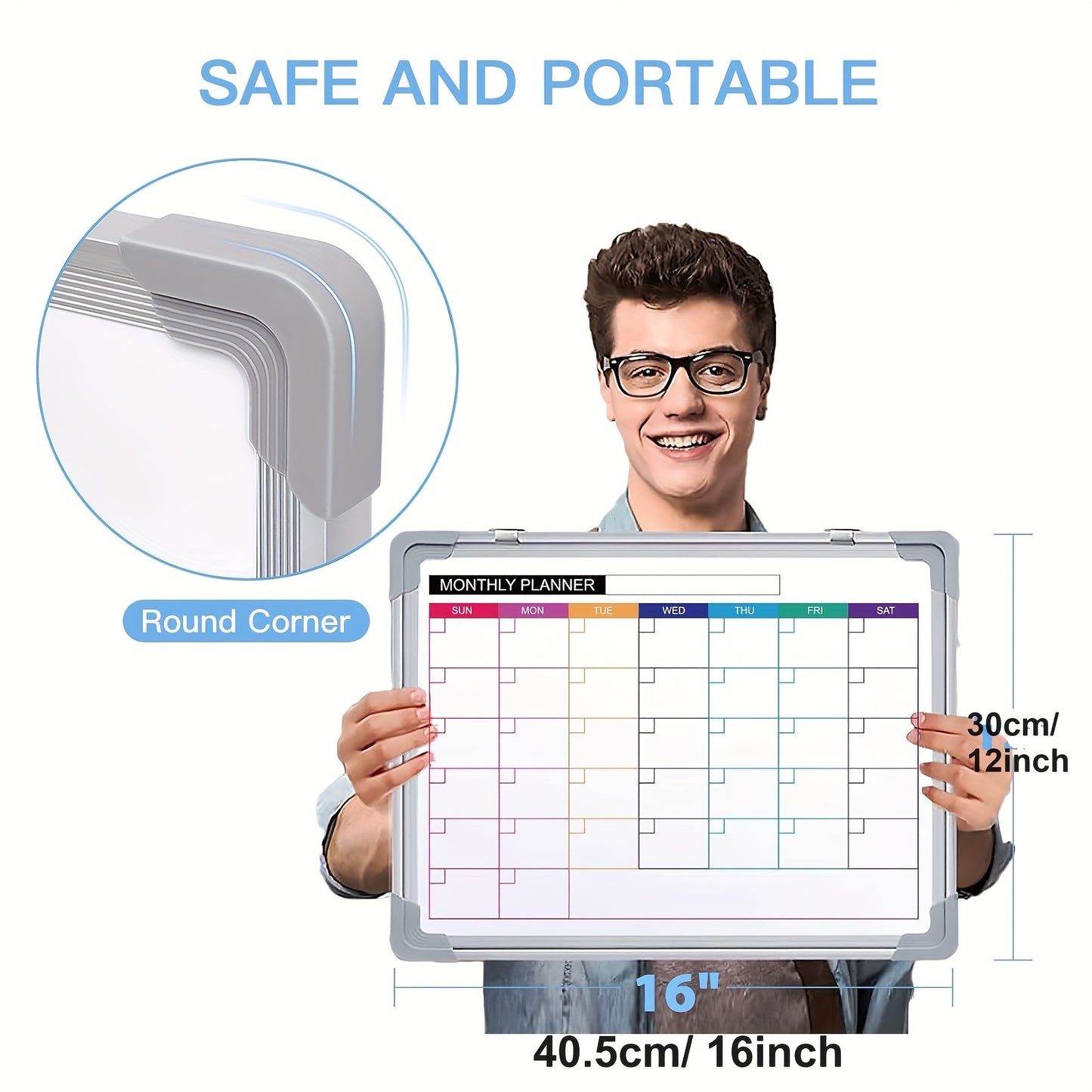 Tableau Calendrier Mensuel Effaçable – Double Face, Portable et Léger 40×30 cm