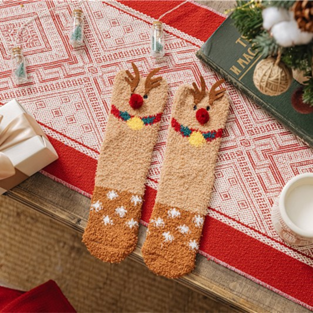 LSDLBoutique.ch – Chaussettes de Noël Corail en Molleton Doux pour Femme et Enfant