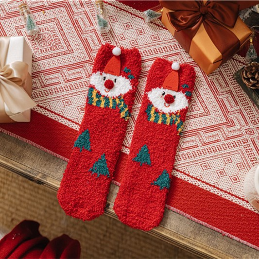 LSDLBoutique.ch – Chaussettes de Noël Corail en Molleton Doux pour Femme et Enfant