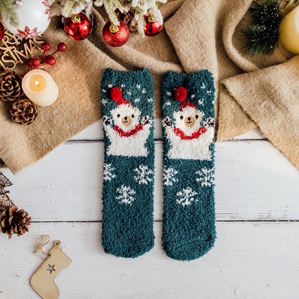 LSDLBoutique.ch – Chaussettes de Noël Corail en Molleton Doux pour Femme et Enfant