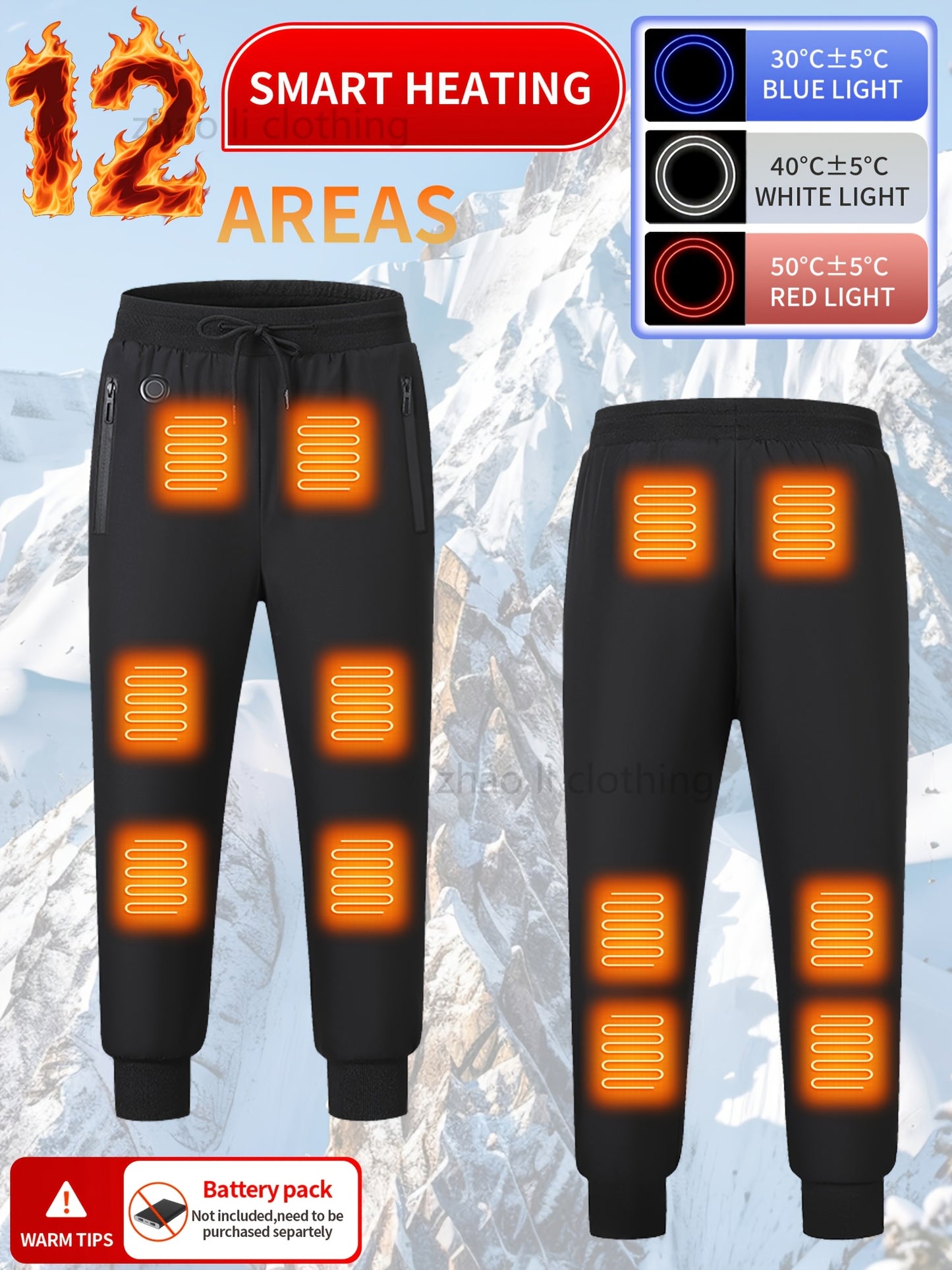 Pantalon de Sport Chauffant – 12 Zones, Cordon et Poches Zippées (Sans Batterie)