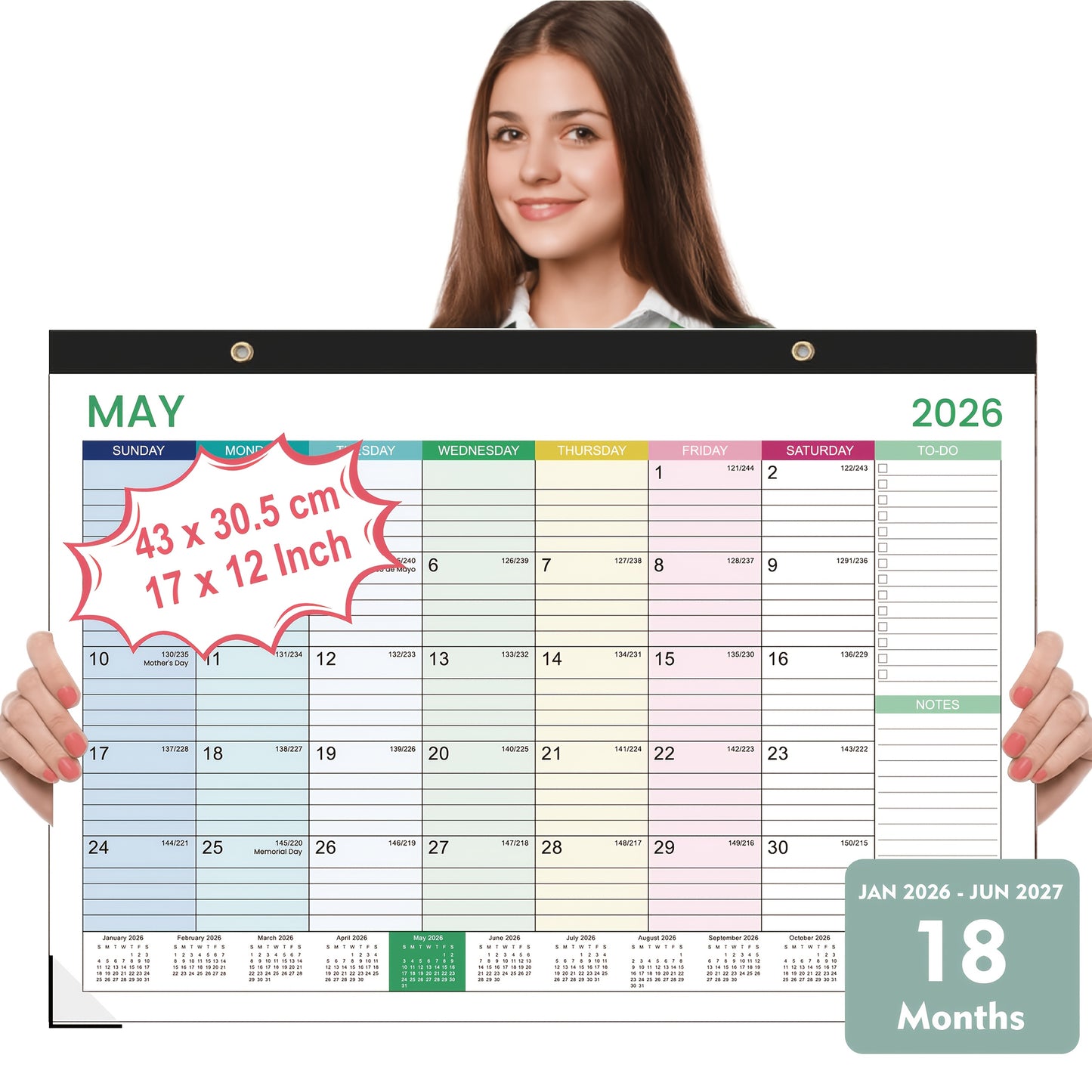 Calendrier Mural Mensuel 2025–2027 Magnétique – Grand Format 43x30 cm