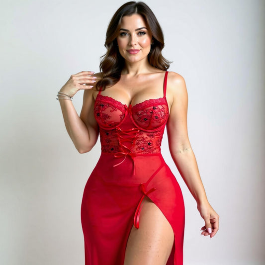 Dahlia - Glamorous nightdress in passion red by Les Secrets de Léa