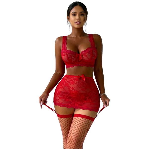 Les Secrets de Léa – Ensemble dentelle rouge deux pièces – Maryline
