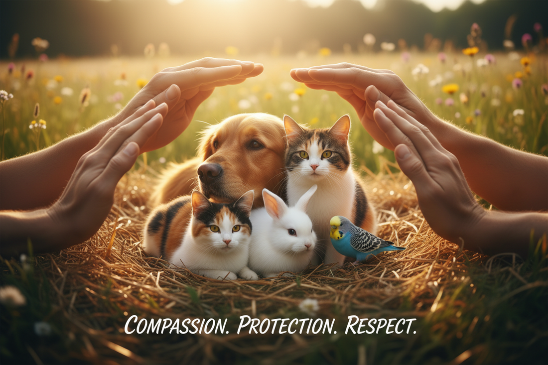 mains protégeant les animaux chiens chat lapins