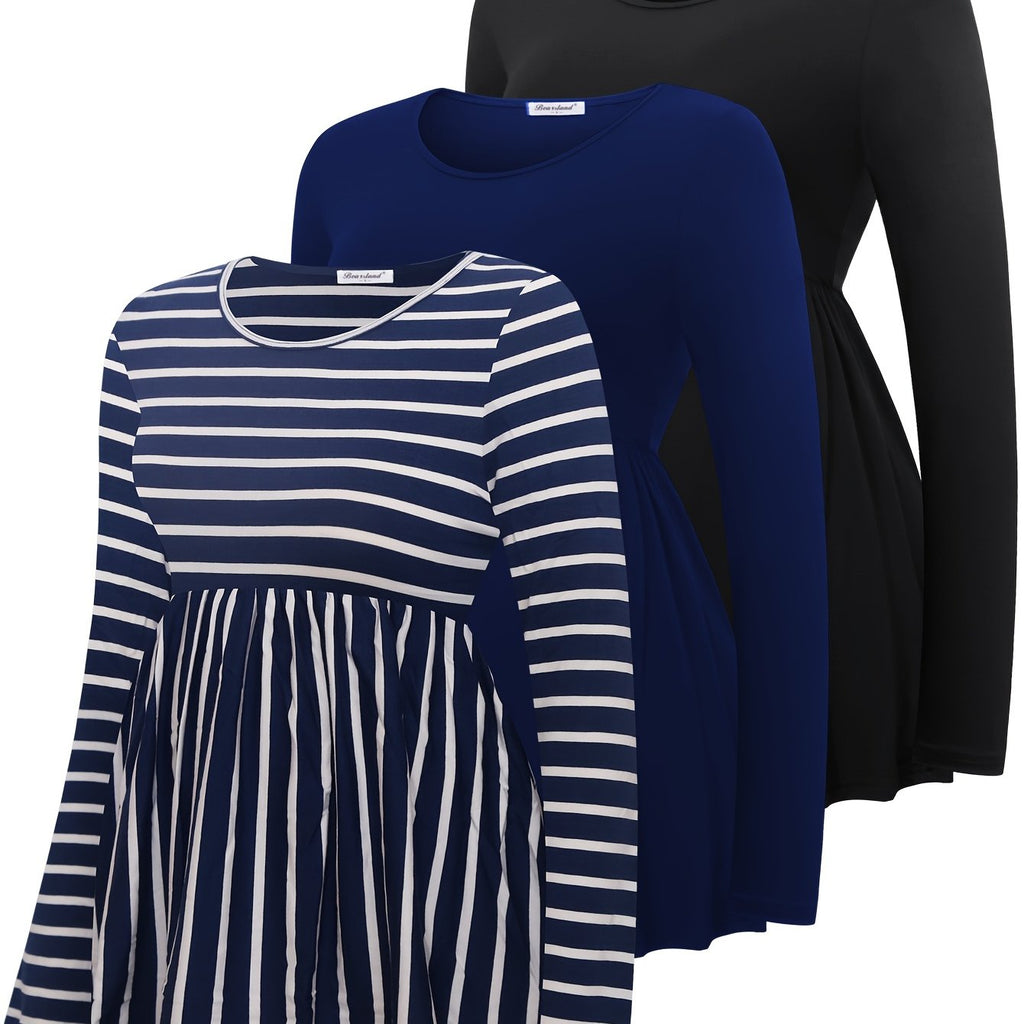 Lot de 3 T Shirts Grossesse Manches Longues Col Rond Tricot Fluide Bearsland Confort et Style by LSDLBoutique.ch