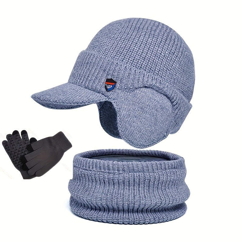 Ensemble Hiver 3 Pièces Pour Homme Bonnet Écharpe Gants Antidérapants Couvre Oreilles Intégré by LSDLBoutique.ch