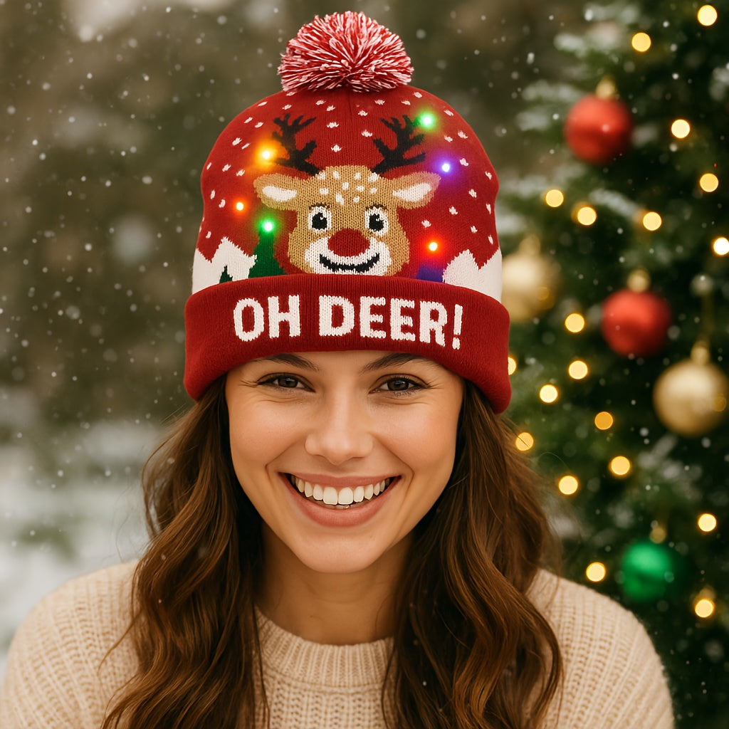 Bonnet De Noël À LED Multicolores Avec Pompon Taille Unique Résistant À L Humidité by LSDLBoutique.ch