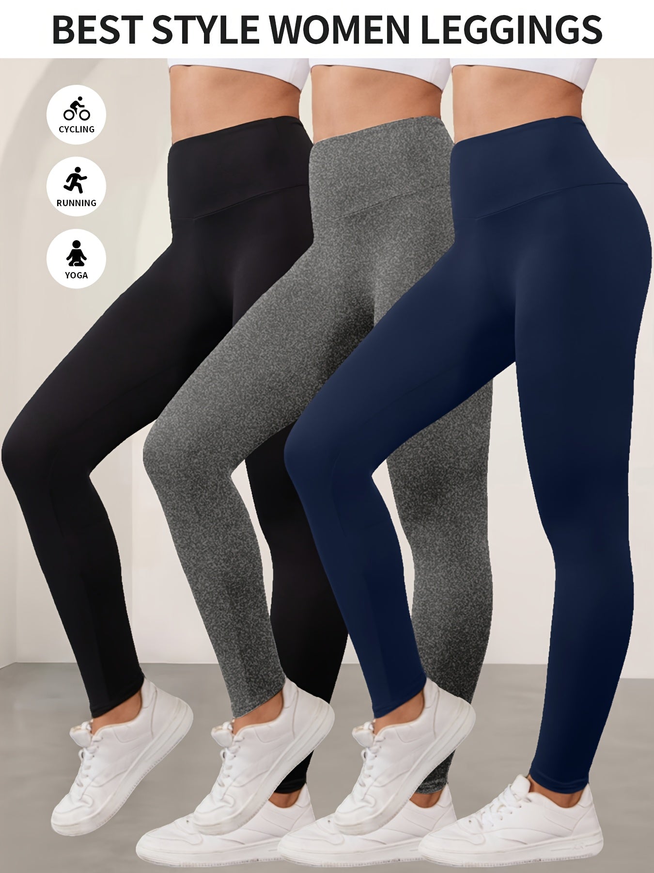 Lot De 3 Leggings Femme Taille Haute Opaques Avec Stretch Contrôle Du Ventre Et Ceinture Antidérapante by LSDLBoutique.ch