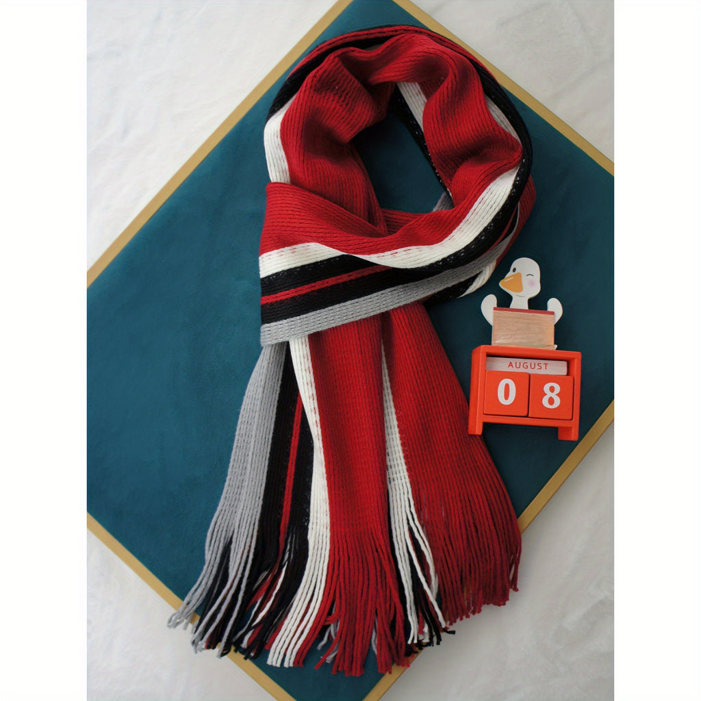 Écharpe Homme À Rayures Tricot Chaud Avec Franges En Acrylique Doux Pour Hiver Confortable Et Légère by LSDLBoutique.ch