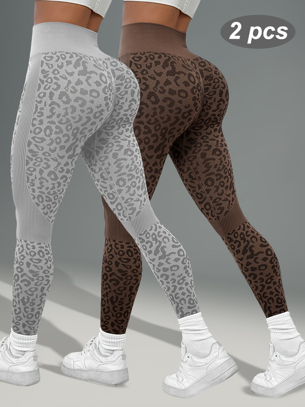 Lot de 2 Leggings Femme Taille Haute Imprimé Léopard Gainant Tissu Respirant et Opaque pour Yoga Fitness by LSDLBoutique.ch