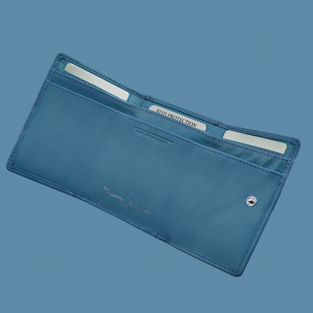 Portefeuille à rabat cuir RFID – petit, bleu
