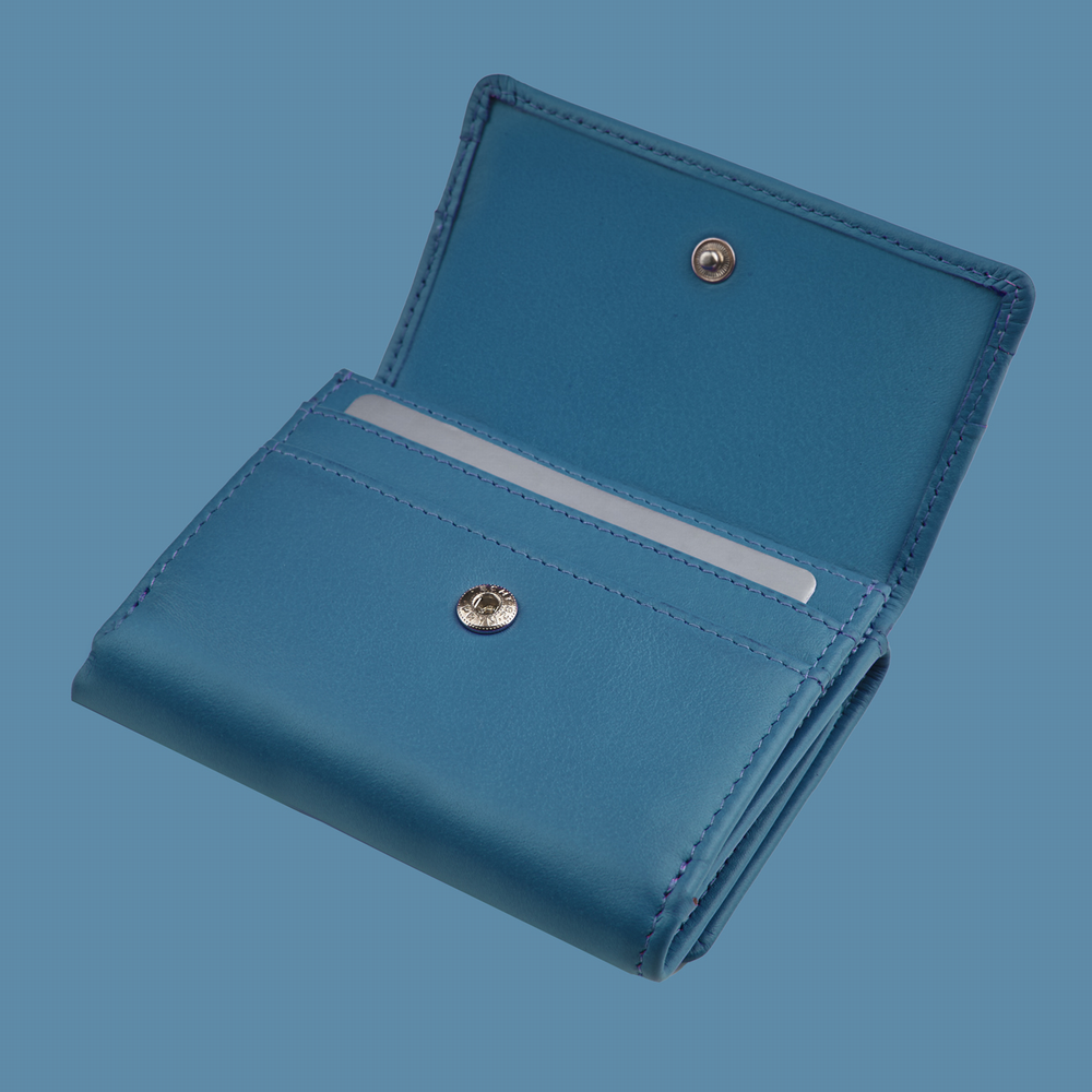 Portefeuille à rabat cuir RFID – petit, bleu