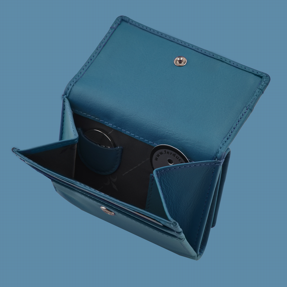 Portefeuille à rabat cuir RFID – petit, bleu