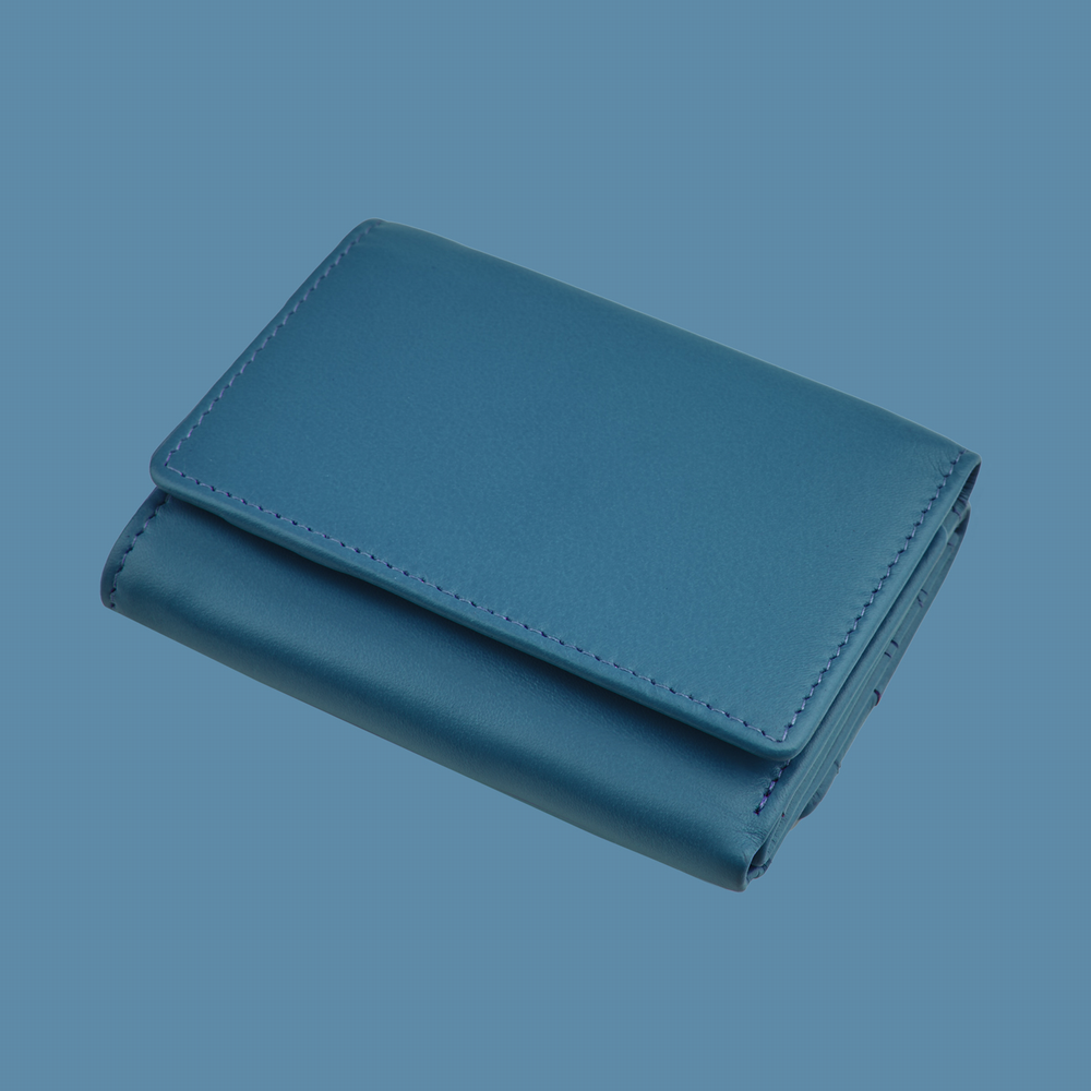 Portefeuille à rabat cuir RFID – petit, bleu