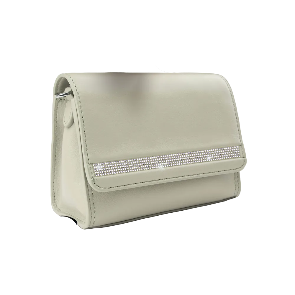 Petit sac à main cuir, cristaux – beige