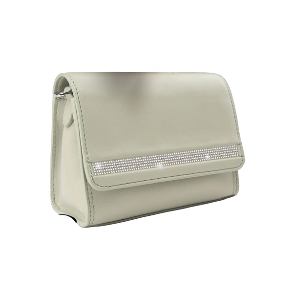 Petit sac à main cuir, cristaux – beige