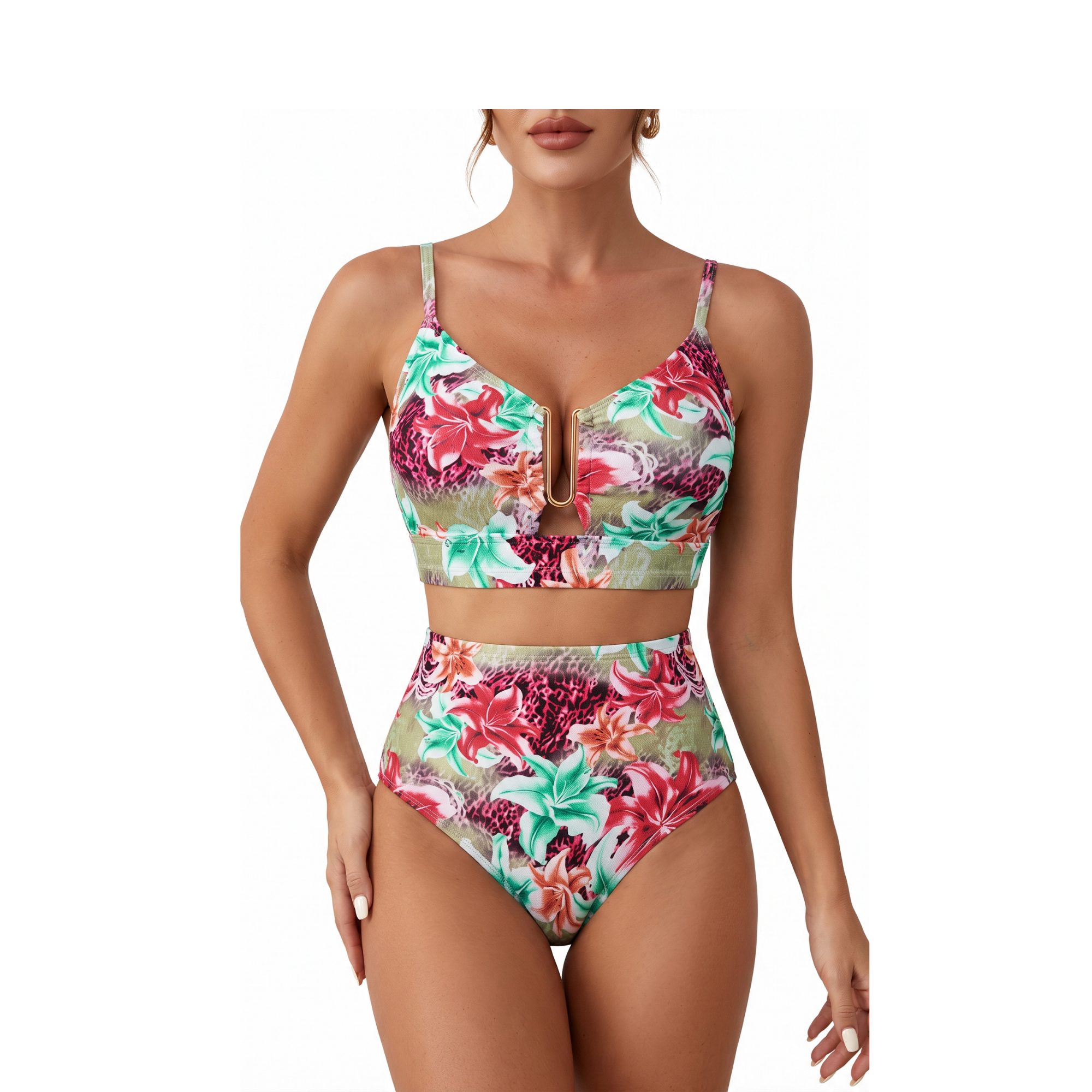 Maillot de bain deux pièces taille haute triangle – Pure Color