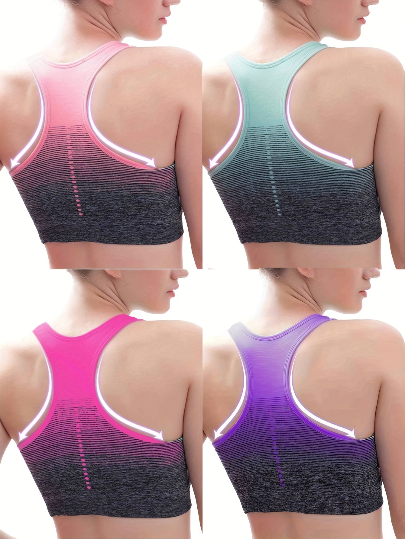 Lot De 4 Brassières De Sport Femme Dos Croisé Contrasté Maintien Léger Confort Sans Couture by LSDLBoutique.ch