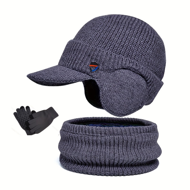 Ensemble Hiver 3 Pièces Pour Homme Bonnet Écharpe Gants Antidérapants Couvre Oreilles Intégré by LSDLBoutique.ch