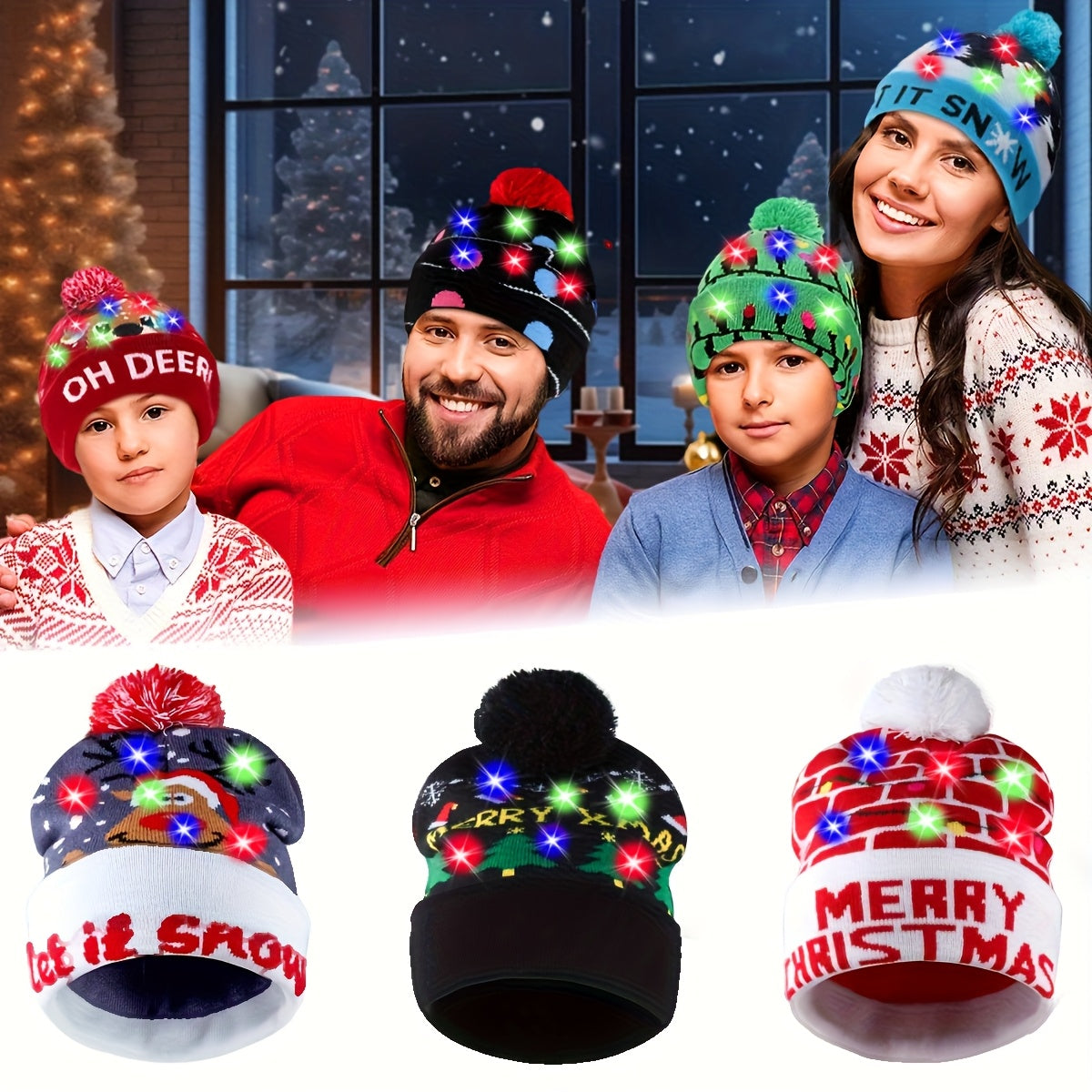 Bonnet Tricoté LED De Noël Pour Adultes Et Enfants Accessoire Festif Lumineux Chaud 100 Pour Cent Acrylique Doux by LSDLBoutique.ch