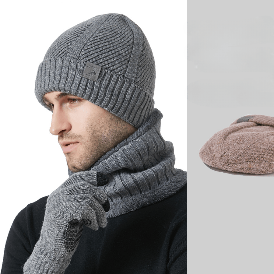 Ensemble Hiver Homme 3 Pièces Bonnet Écharpe Gants Tactiles Mélange Laine Acrylique Confortable Compatible Écran Tactile by LSDLBoutique.ch