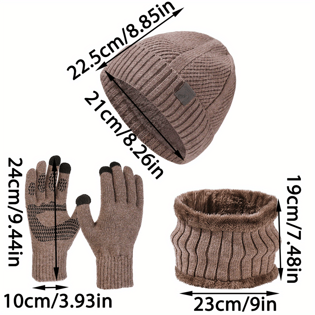Ensemble Hiver Homme 3 Pièces Bonnet Écharpe Gants Tactiles Mélange Laine Acrylique Confortable Compatible Écran Tactile by LSDLBoutique.ch