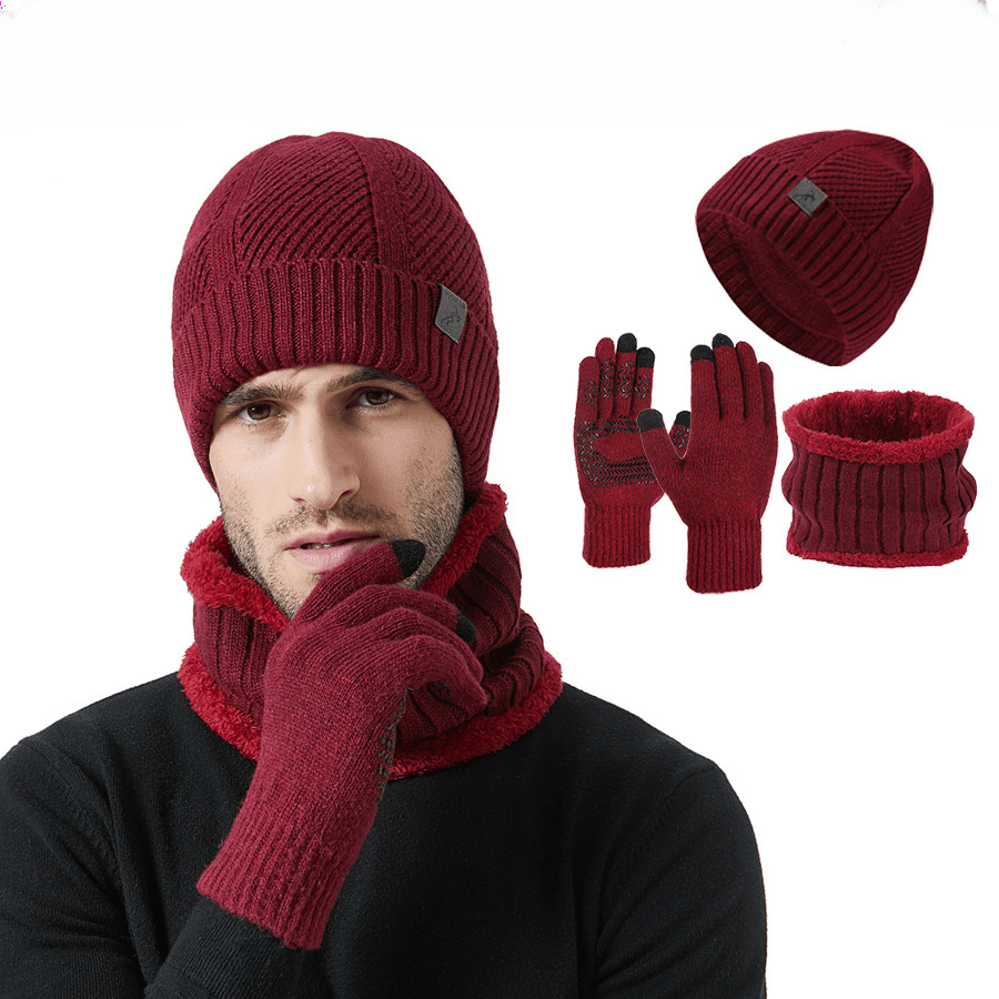 Ensemble Hiver Homme 3 Pièces Bonnet Écharpe Gants Tactiles Mélange Laine Acrylique Confortable Compatible Écran Tactile by LSDLBoutique.ch