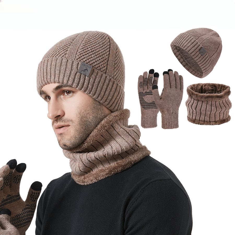 Ensemble Hiver Homme 3 Pièces Bonnet Écharpe Gants Tactiles Mélange Laine Acrylique Confortable Compatible Écran Tactile by LSDLBoutique.ch
