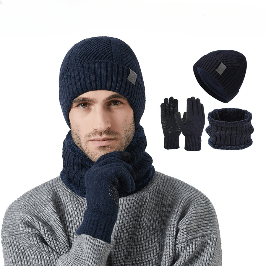 Ensemble Hiver Homme 3 Pièces Bonnet Écharpe Gants Tactiles Mélange Laine Acrylique Confortable Compatible Écran Tactile by LSDLBoutique.ch