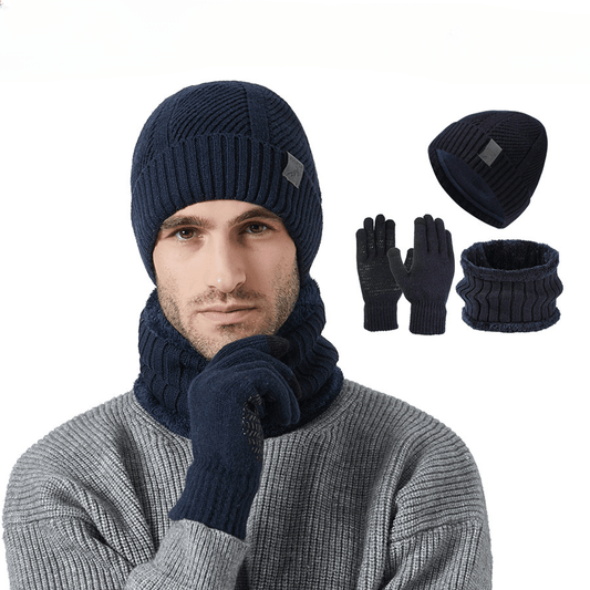 Ensemble Hiver Homme 3 Pièces Bonnet Écharpe Gants Tactiles Mélange Laine Acrylique Confortable Compatible Écran Tactile by LSDLBoutique.ch