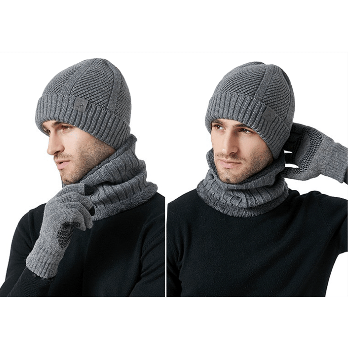 Ensemble Hiver Homme 3 Pièces Bonnet Écharpe Gants Tactiles Mélange Laine Acrylique Confortable Compatible Écran Tactile by LSDLBoutique.ch