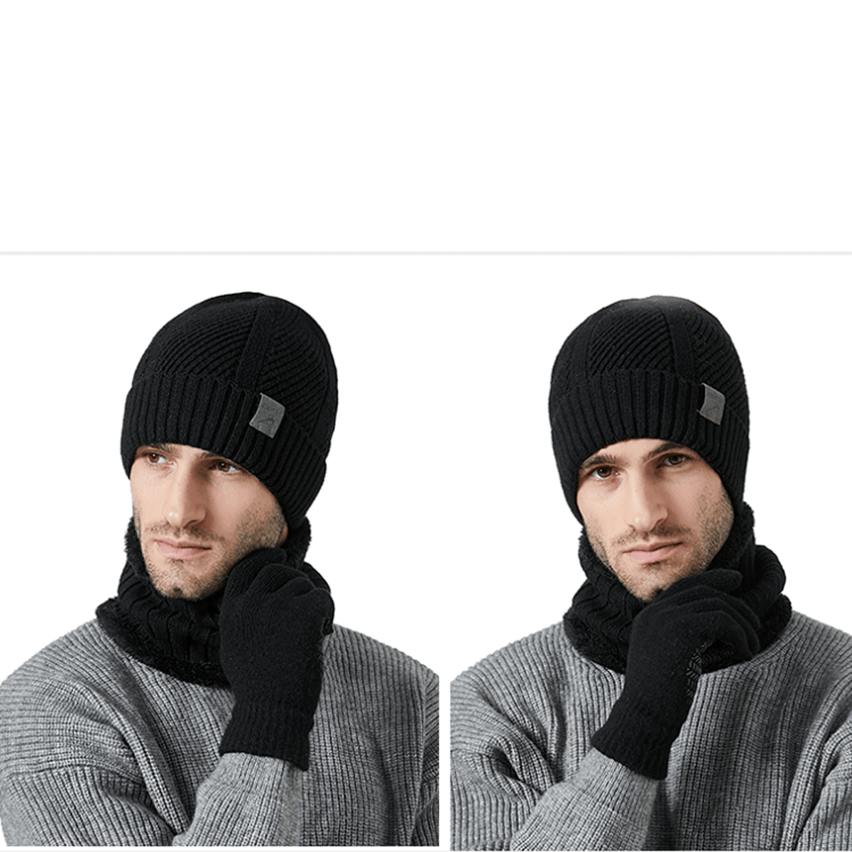 Ensemble Hiver Homme 3 Pièces Bonnet Écharpe Gants Tactiles Mélange Laine Acrylique Confortable Compatible Écran Tactile by LSDLBoutique.ch