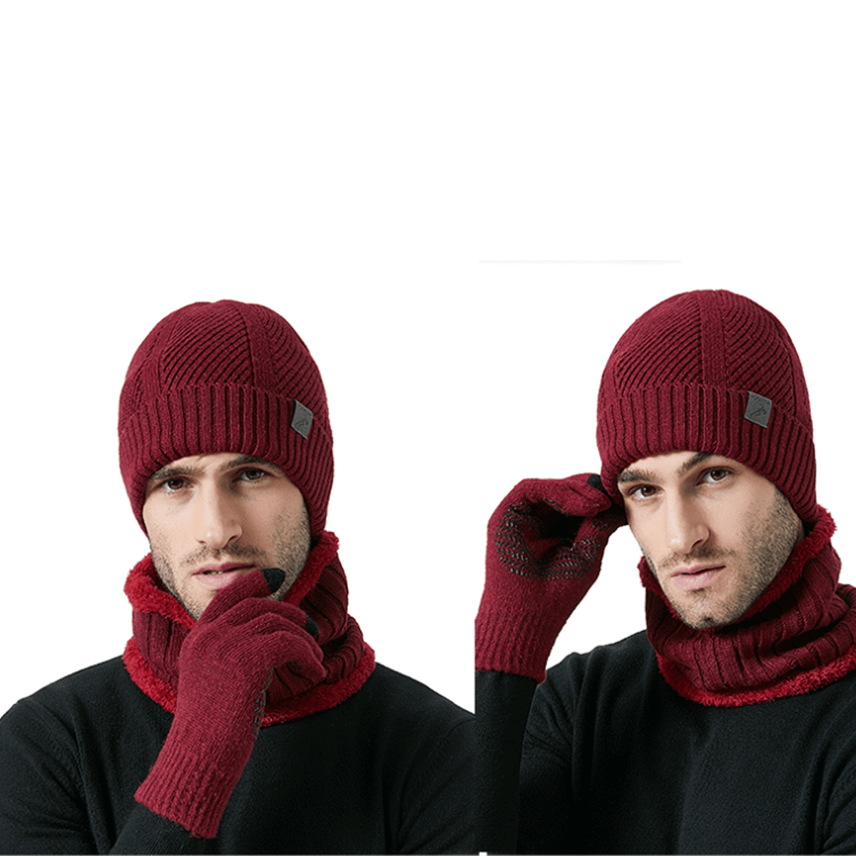 Ensemble Hiver Homme 3 Pièces Bonnet Écharpe Gants Tactiles Mélange Laine Acrylique Confortable Compatible Écran Tactile by LSDLBoutique.ch