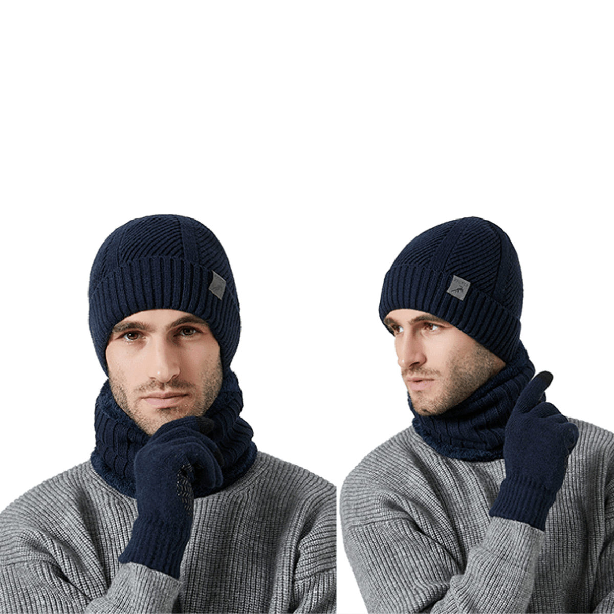 Ensemble Hiver Homme 3 Pièces Bonnet Écharpe Gants Tactiles Mélange Laine Acrylique Confortable Compatible Écran Tactile by LSDLBoutique.ch