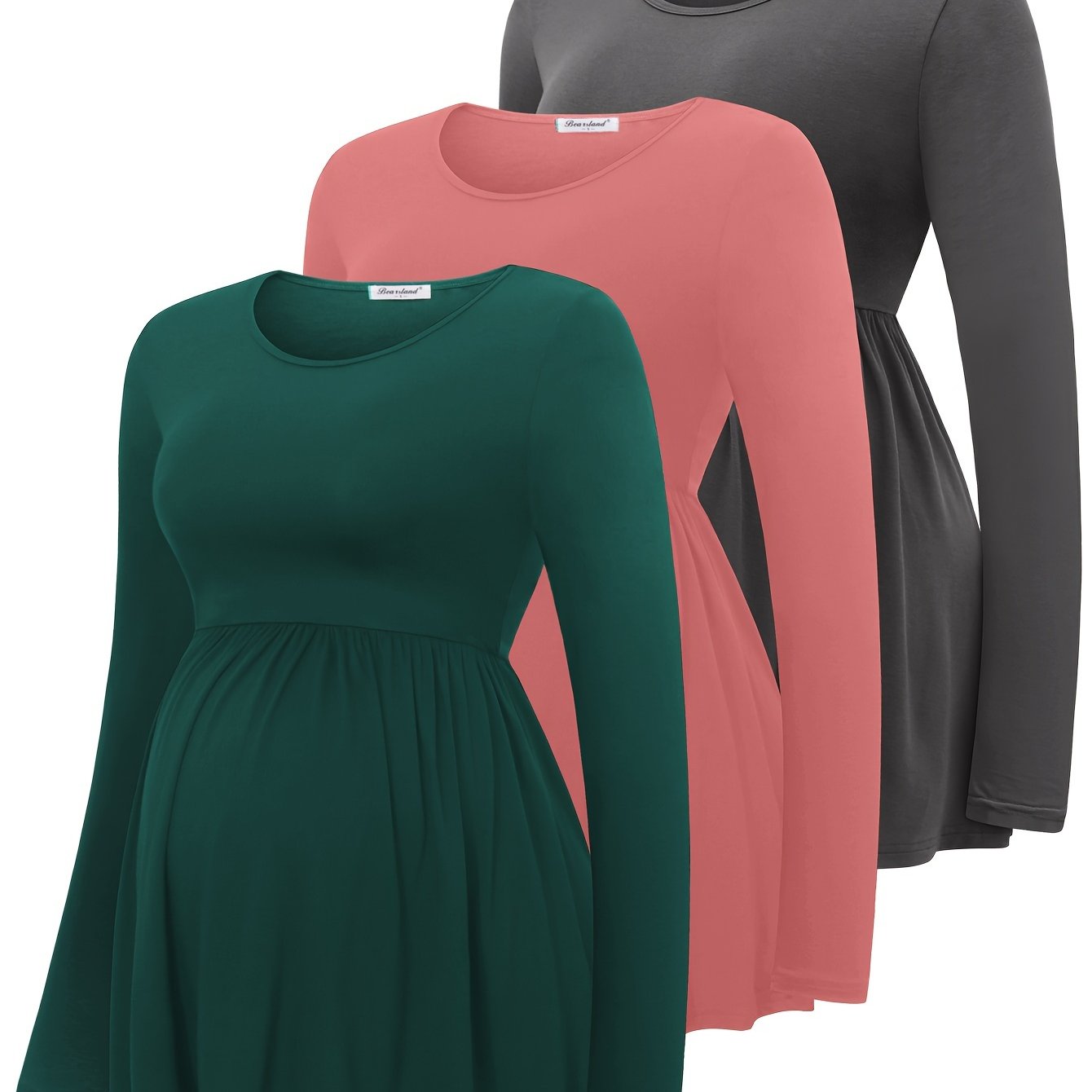 Lot de 3 T Shirts Grossesse Manches Longues Col Rond Tricot Fluide Bearsland Confort et Style by LSDLBoutique.ch