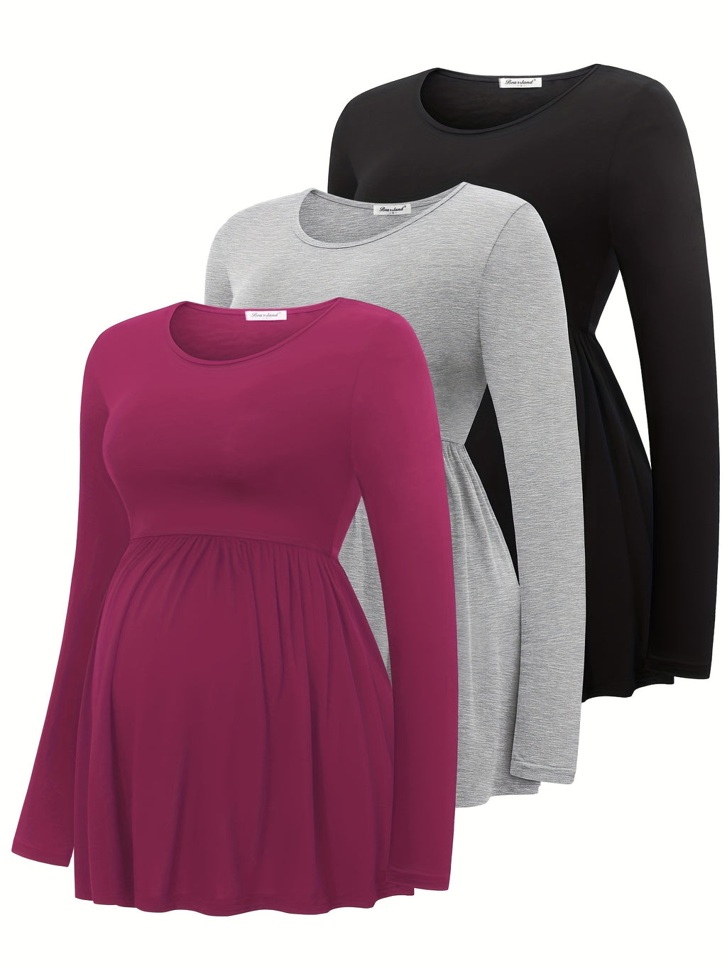 Lot de 3 T Shirts Grossesse Manches Longues Col Rond Tricot Fluide Bearsland Confort et Style by LSDLBoutique.ch