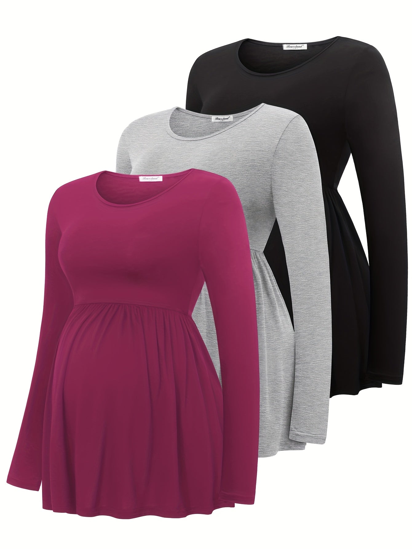 Lot de 3 T Shirts Grossesse Manches Longues Col Rond Tricot Fluide Bearsland Confort et Style by LSDLBoutique.ch