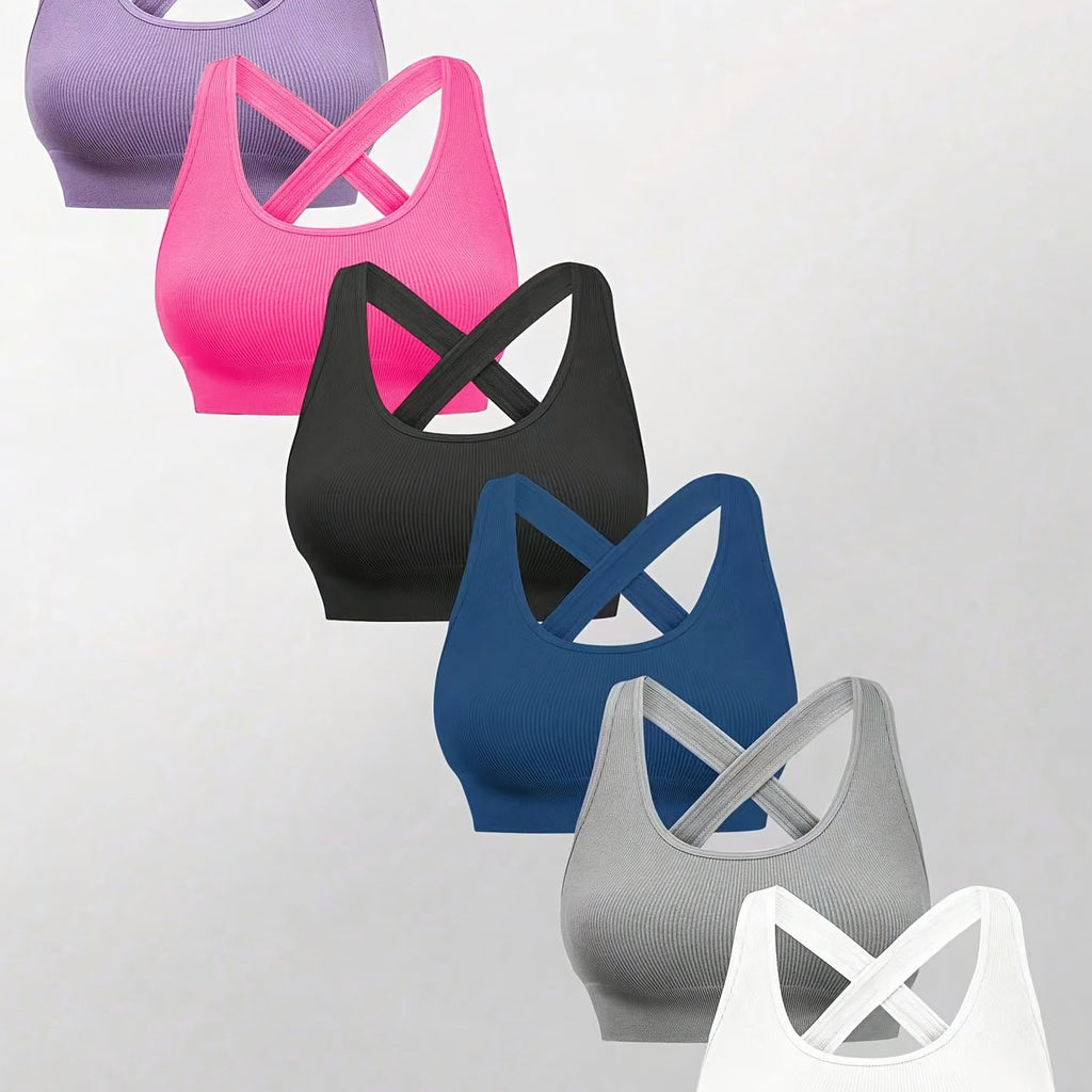 Lot De 6 Brassières De Sport Femme Dos Croisé Bretelles Réglables Maintien Confort Pour Yoga Pilates Course Détente by LSDLBoutique.ch
