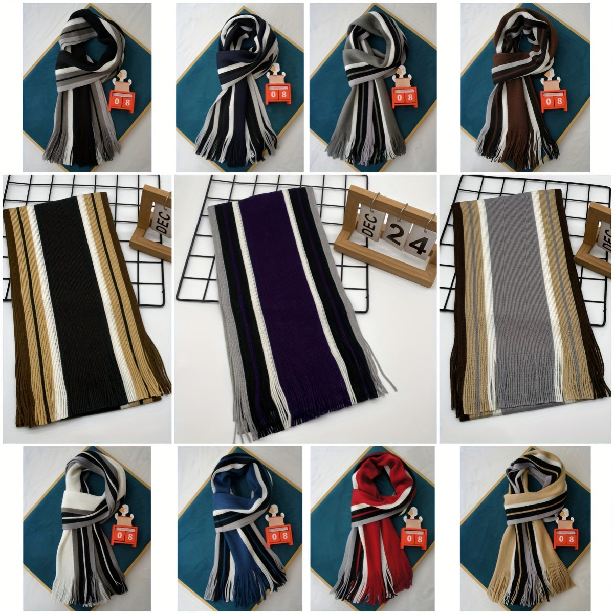 Écharpe Homme À Rayures Tricot Chaud Avec Franges En Acrylique Doux Pour Hiver Confortable Et Légère by LSDLBoutique.ch