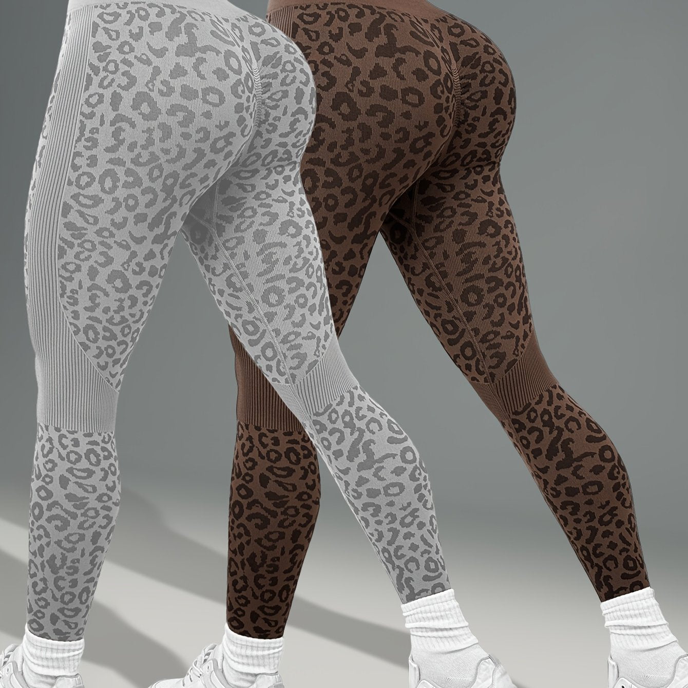 Lot de 2 Leggings Femme Taille Haute Imprimé Léopard Gainant Tissu Respirant et Opaque pour Yoga Fitness by LSDLBoutique.ch